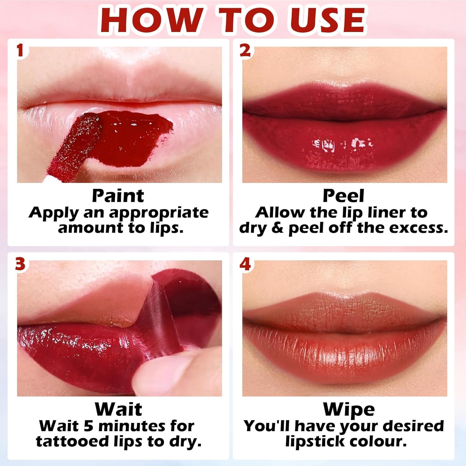 Dual-Color Peel-Off Lip Stain - Long-Lasting Matte Lip Tint with Waterproof Formula (01+02)