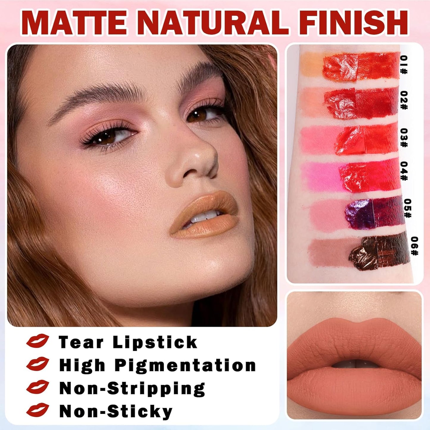 Dual-Color Peel-Off Lip Stain - Long-Lasting Matte Lip Tint with Waterproof Formula (01+02)